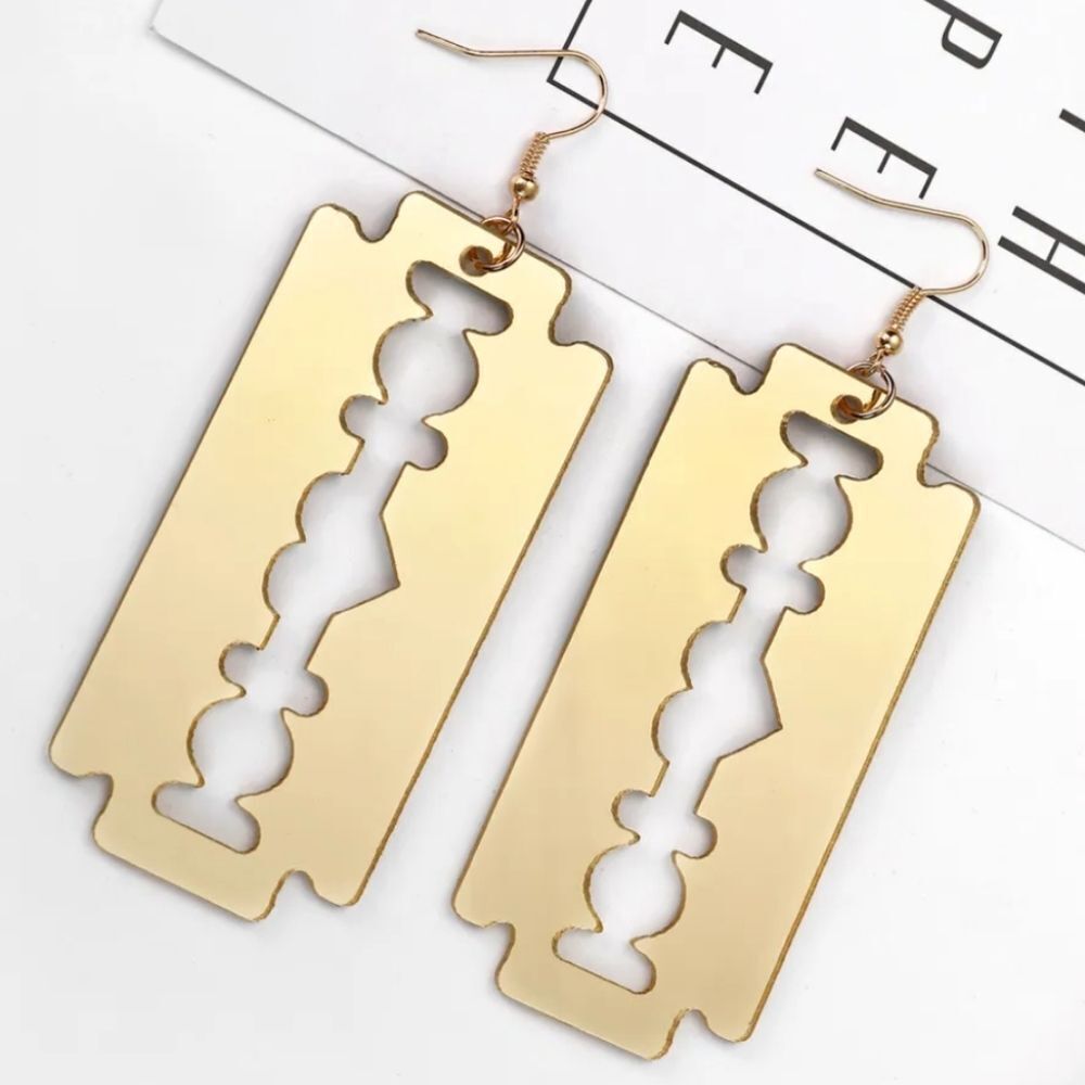 NWOT Gold Mirrored Razor Blade Earrings - Picture 3 of 3